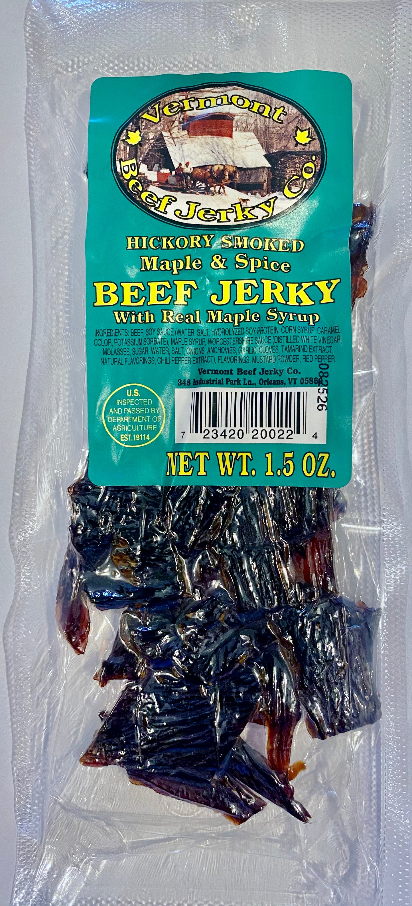 Vermont Beef Jerky Hickory Smoked Maple and Spice 1.5 oz.